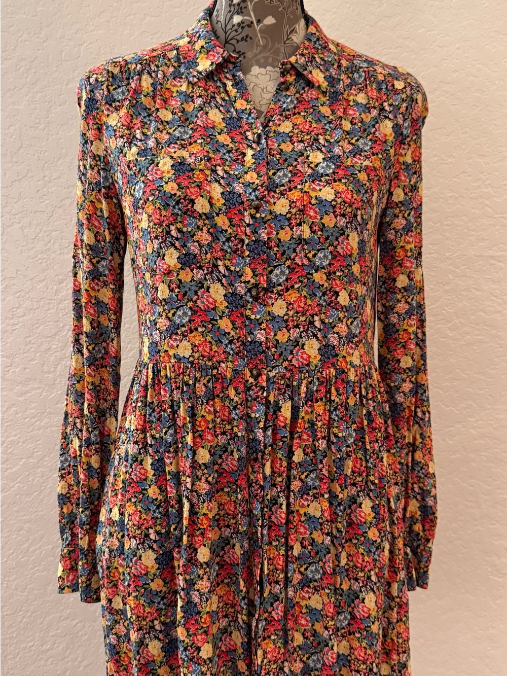 Sezane Long Sleeve Floral Short Dress in Multicolor